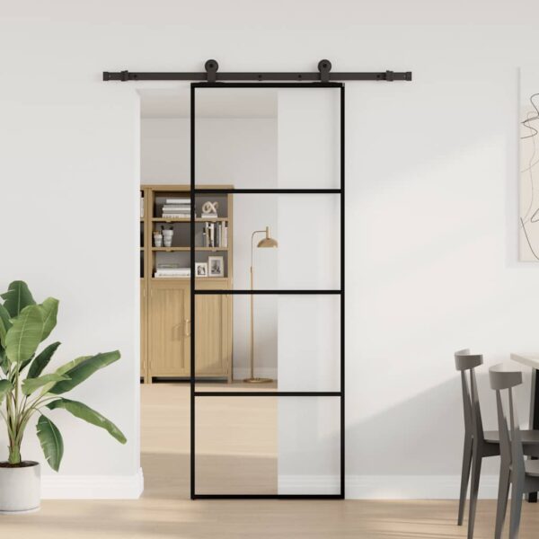 Sliding Door with Hardware Set 76x205 cm ESG Glass & Aluminium