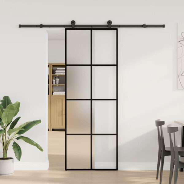 Sliding Door with Hardware Set 76x205 cm ESG Glass & Aluminium