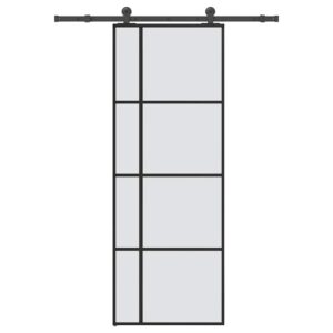 Sliding Door with Hardware Set 76x205 cm ESG Glass & Aluminium