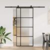 Sliding Door with Hardware Set 90x205 cm ESG Glass & Aluminium