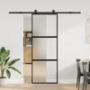 Sliding Door with Hardware Set 76x205 cm Tempered Glass & Aluminium