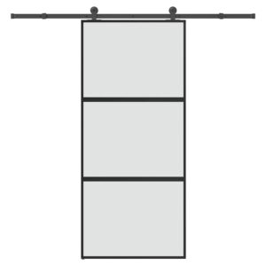 Sliding Door with Hardware Set 90x205 cm Tempered Glass & Aluminium