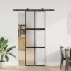 Sliding Door with Hardware Set 76x205 cm Tempered Glass & Aluminium