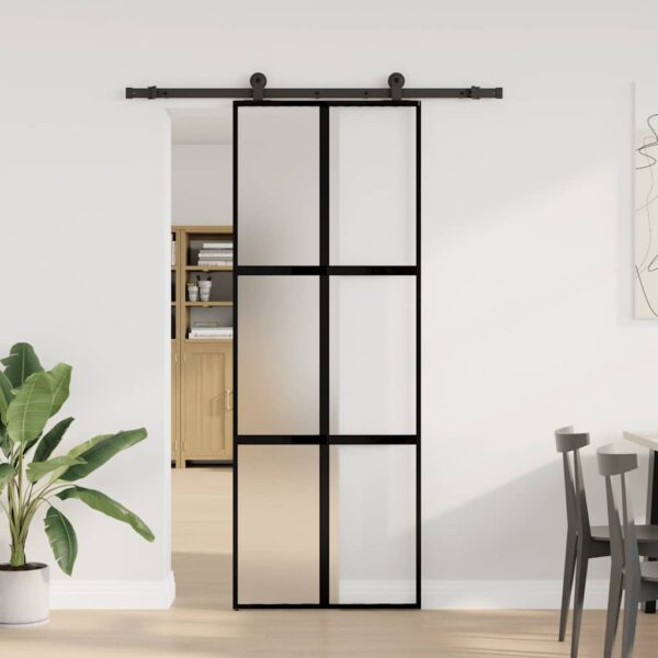 Sliding Door with Hardware Set 76x205 cm Tempered Glass & Aluminium
