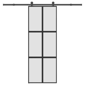 Sliding Door with Hardware Set 76x205 cm Tempered Glass & Aluminium
