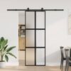 Sliding Door with Hardware Set 76x205 cm Tempered Glass & Aluminium