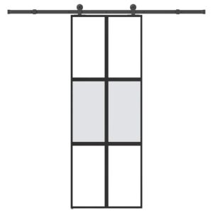 Sliding Door with Hardware Set 76x205 cm Tempered Glass & Aluminium