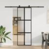 Sliding Door with Hardware Set 76x205 cm Tempered Glass & Aluminium