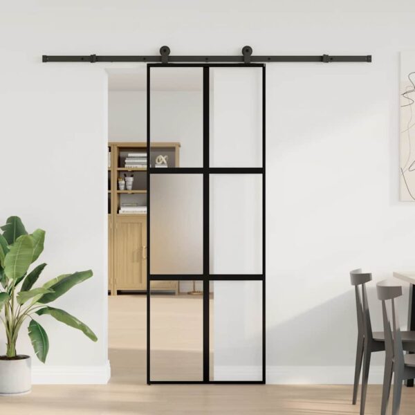 Sliding Door with Hardware Set 76x205 cm Tempered Glass & Aluminium