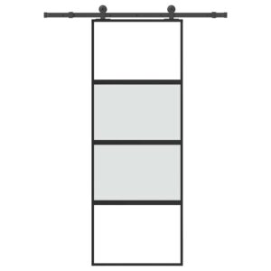 Sliding Door with Hardware Set 76x205 cm Tempered Glass & Aluminium