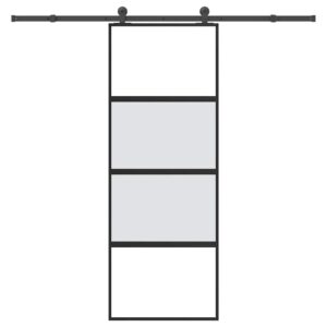 Sliding Door with Hardware Set 76x205 cm Tempered Glass & Aluminium
