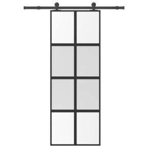 Sliding Door with Hardware Set 76x205 cm Tempered Glass & Aluminium