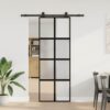 Sliding Door with Hardware Set 76x205 cm Tempered Glass & Aluminium