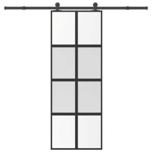 Sliding Door with Hardware Set 76x205 cm Tempered Glass & Aluminium
