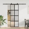 Sliding Door with Hardware Set 76x205 cm Tempered Glass & Aluminium