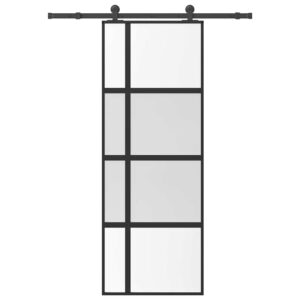 Sliding Door with Hardware Set 76x205 cm Tempered Glass & Aluminium