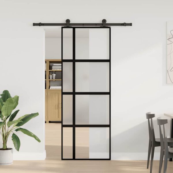 Sliding Door with Hardware Set 76x205 cm Tempered Glass & Aluminium