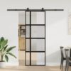 Sliding Door with Hardware Set 76x205 cm Tempered Glass & Aluminium