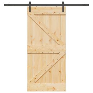 Sliding Door with Hardware Set 80x210 cm Solid Wood Pine