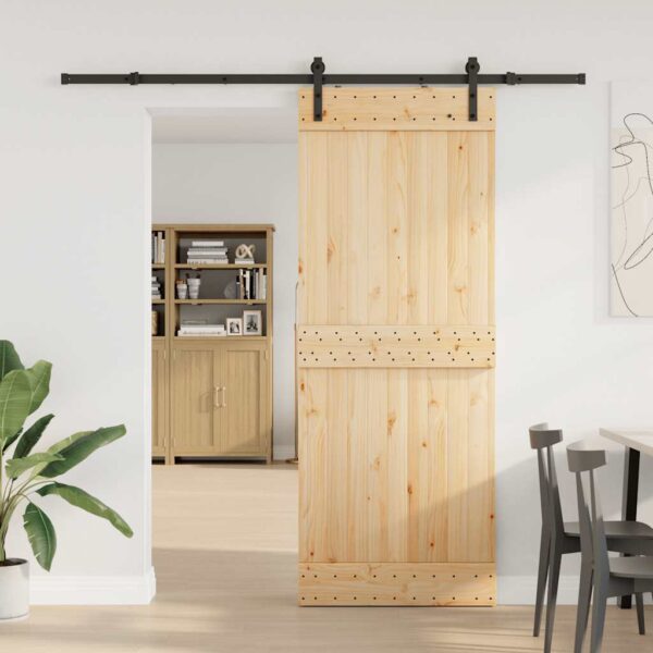 Sliding Door with Hardware Set 80x210 cm Solid Wood Pine