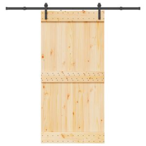 Sliding Door with Hardware Set 100x210 cm Solid Wood Pine