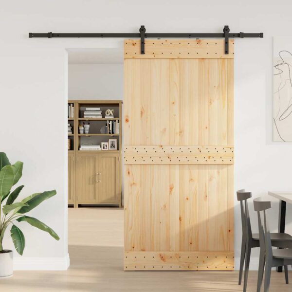 Sliding Door with Hardware Set 100x210 cm Solid Wood Pine