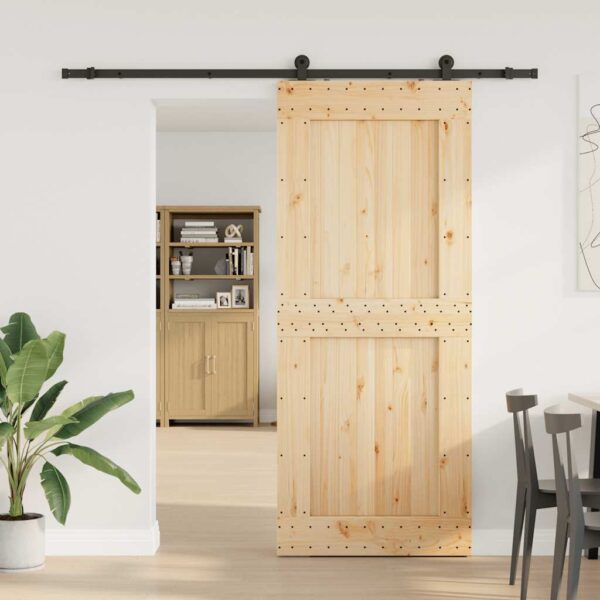 Sliding Door with Hardware Set 95x210 cm Solid Wood Pine