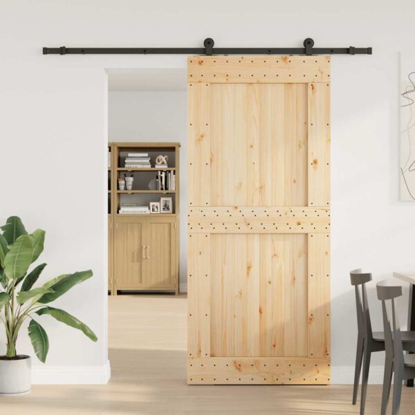 Sliding Door with Hardware Set 100x210 cm Solid Wood Pine