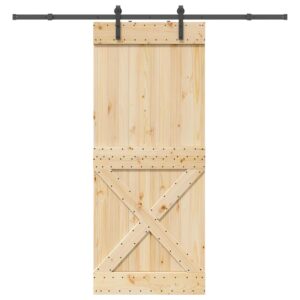 Sliding Door with Hardware Set 90x210 cm Solid Wood Pine