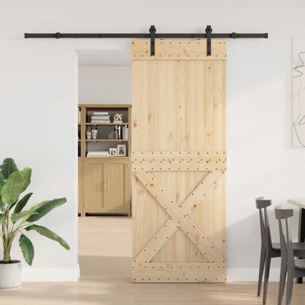 Sliding Door with Hardware Set 90x210 cm Solid Wood Pine