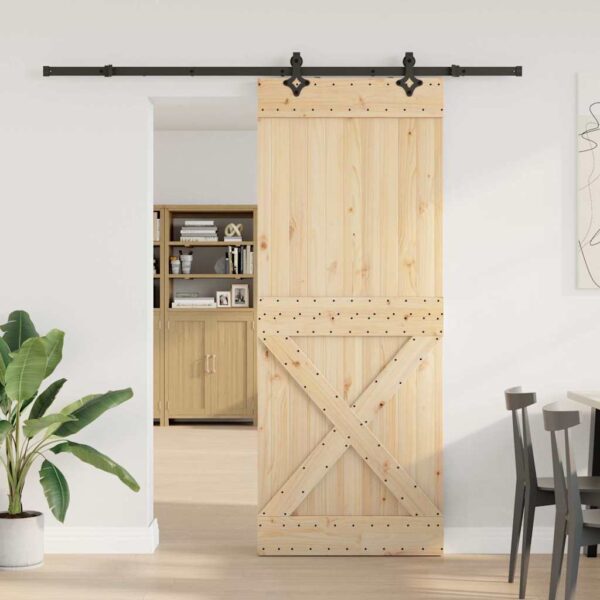 Sliding Door with Hardware Set 90x210 cm Solid Wood Pine