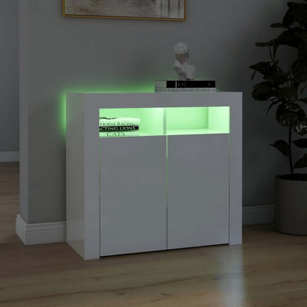 Sideboard with LED Lights High Gloss White 80x35x75 cm