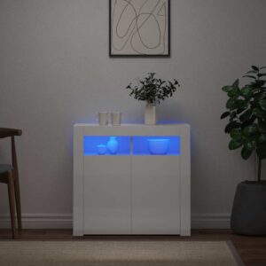 Sideboard with LED Lights High Gloss White 80x35x75 cm