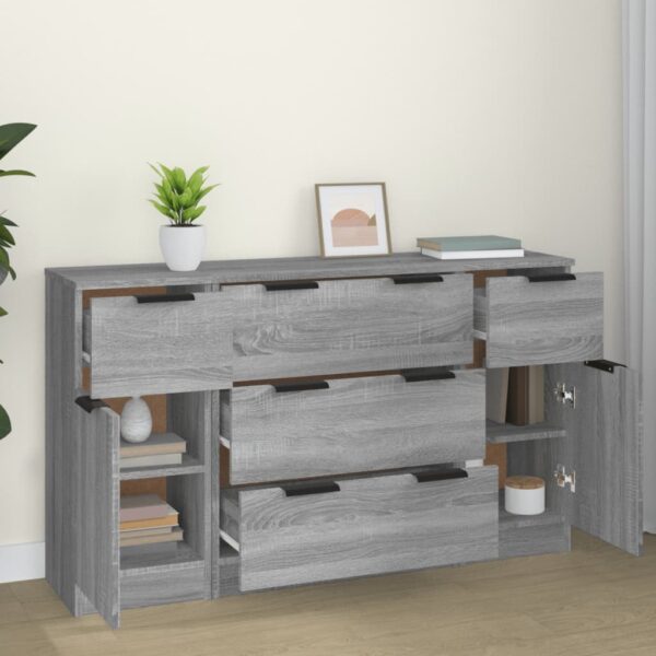 3 Piece Sideboard Set Grey Sonoma Engineered Wood
