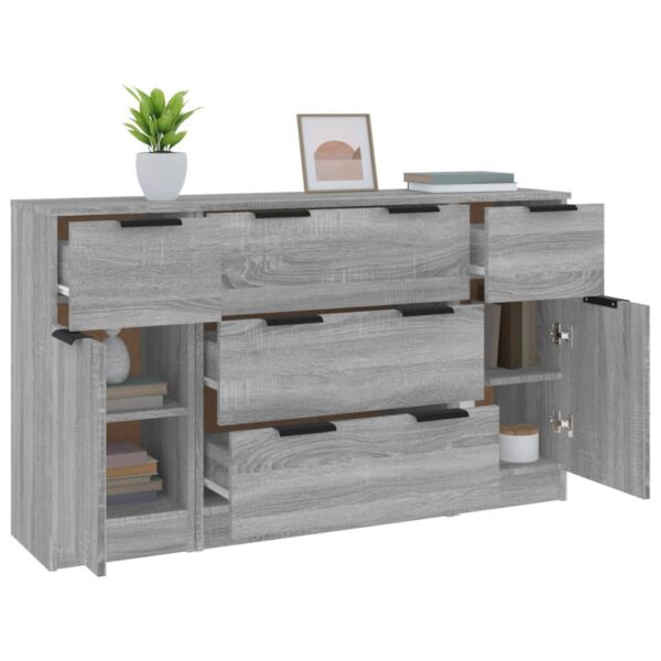 3 Piece Sideboard Set Grey Sonoma Engineered Wood