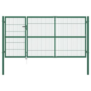 Garden Fence Gate with Posts 350x140 cm Steel Green