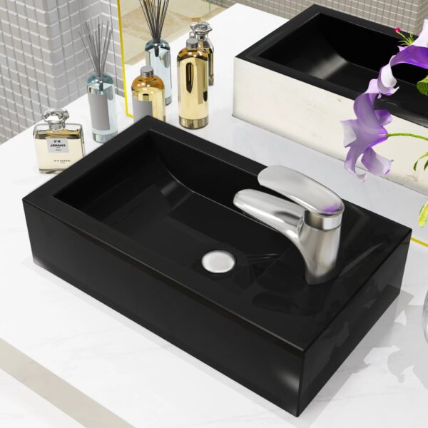 8718475589044_m_en_hd_1.jpg Basin with Faucet Hole Rectangular Ceramic Black 46x25.5x12 cm