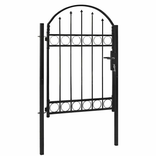 Fence Gate with Arched Top Steel 104x125 cm Black