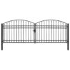 Fence Gate Double Door with Arched Top Steel 400x125 cm Black