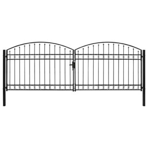 Fence Gate Double Door with Arched Top Steel 400x125 cm Black