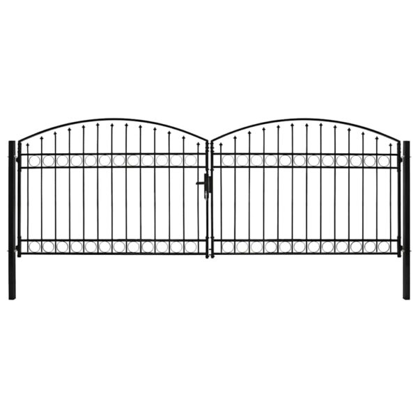 Fence Gate Double Door with Arched Top Steel 400x125 cm Black