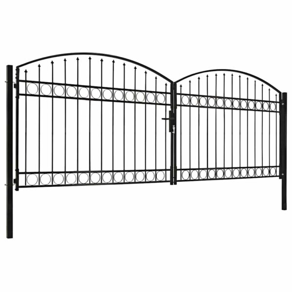 Fence Gate Double Door with Arched Top Steel 400x125 cm Black