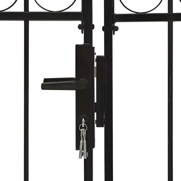 Fence Gate Double Door with Arched Top Steel 400x125 cm Black