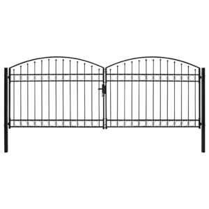 Fence Gate Double Door with Arched Top Steel 400x150 cm Black