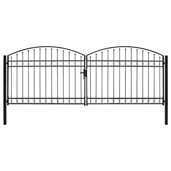 Fence Gate Double Door with Arched Top Steel 400x150 cm Black