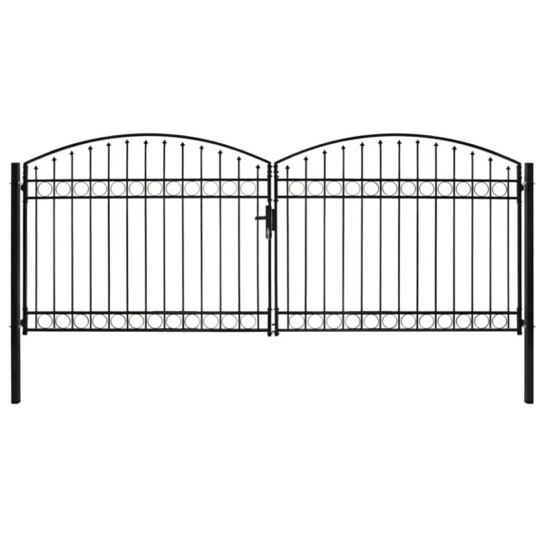 Fence Gate Double Door with Arched Top Steel 400x175 cm Black
