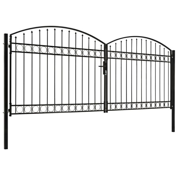 Fence Gate Double Door with Arched Top Steel 400x175 cm Black