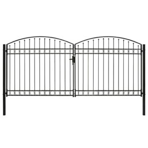 Fence Gate Double Door with Arched Top Steel 400x200 cm Black