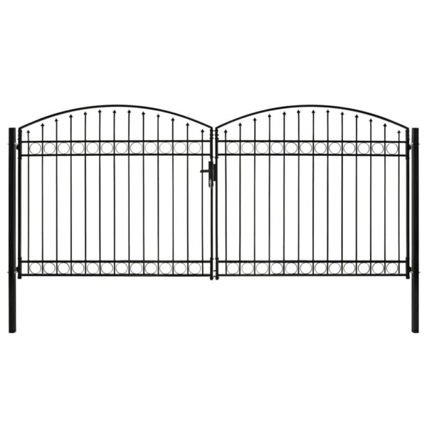 Fence Gate Double Door with Arched Top Steel 400x200 cm Black