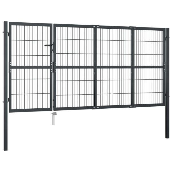 Garden Gate with Posts Steel 350x120 cm Anthracite